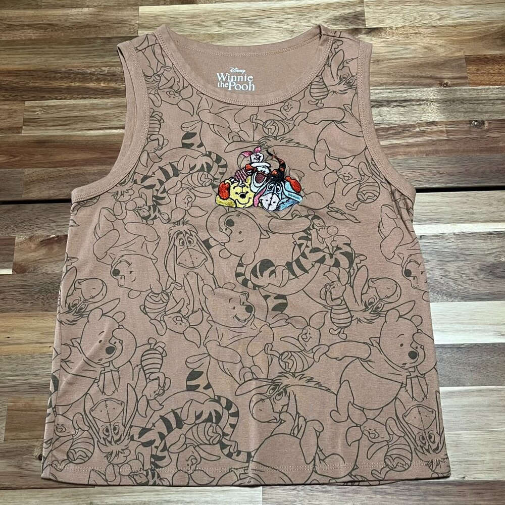 Disney Winnie the Pooh Juniors Embroidered Tank Top Shirt M Piglet Tigger Eeyore